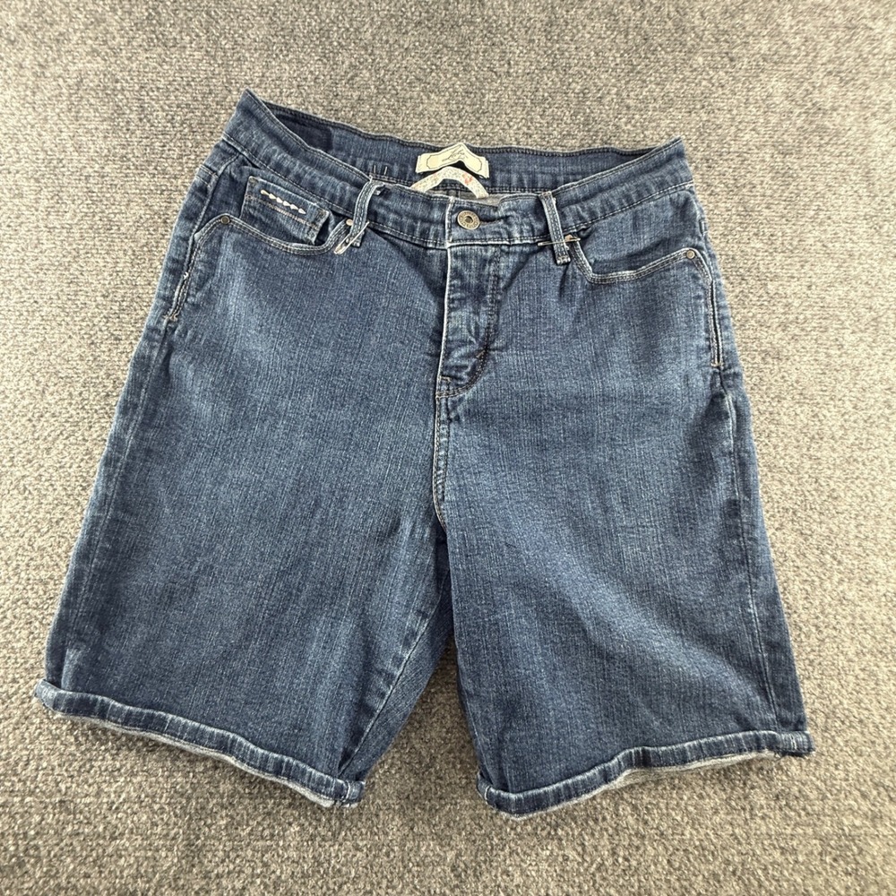 Levis Womens Denim Bermuda Shorts Dark Wash Stretch Size 12 Mid Rise Classic
